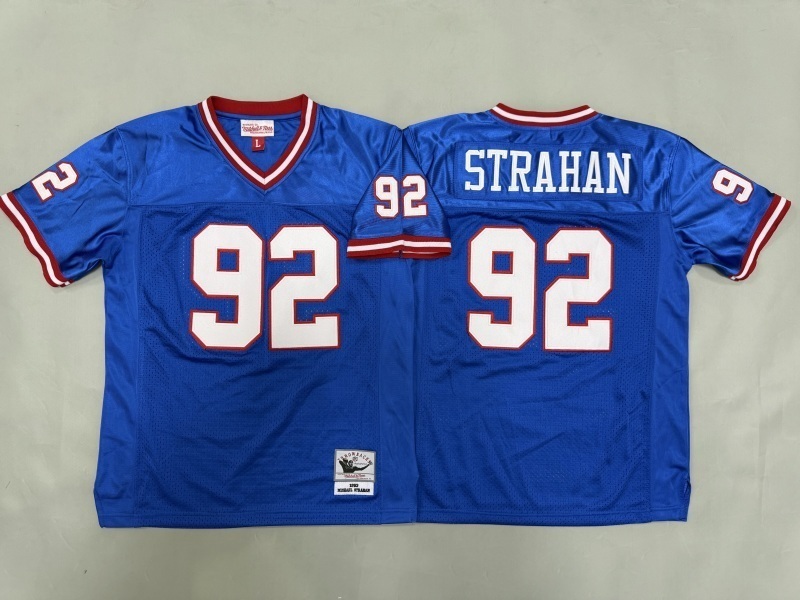 Youth New York Giants #92 Strahan Blue Throwback Limited Nike NFL Jersey 01